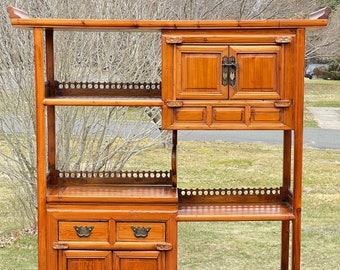 Vintage Asian Pine Etagere Display Cabinet