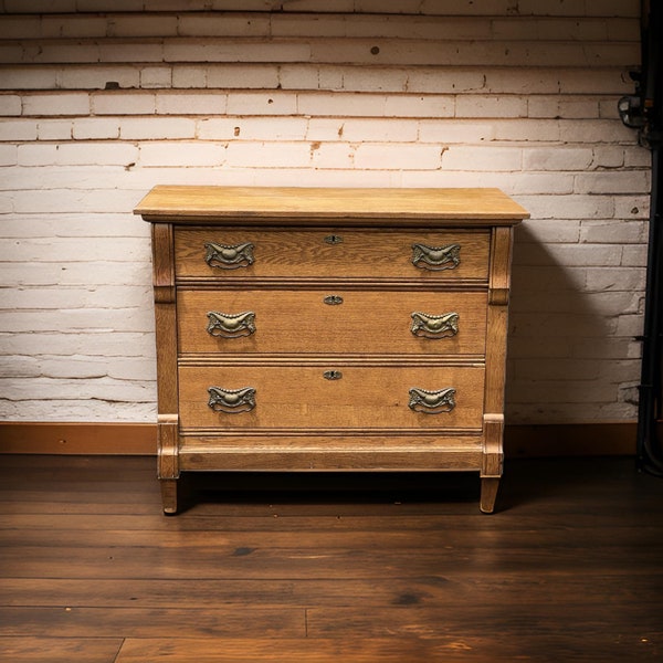 Antique Victorian Oak Three Drawer Chest c. 1900