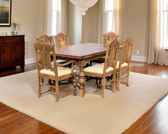 Vintage Elizabethan Solid Oak Dining Room Table with Six Chairs