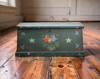 Antique Paint Decorated English Sea Chest c. Late 19th Century