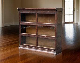 Antique Tiger Oak Gunn Sectional Double Wide Barrister Book Case c. 1920