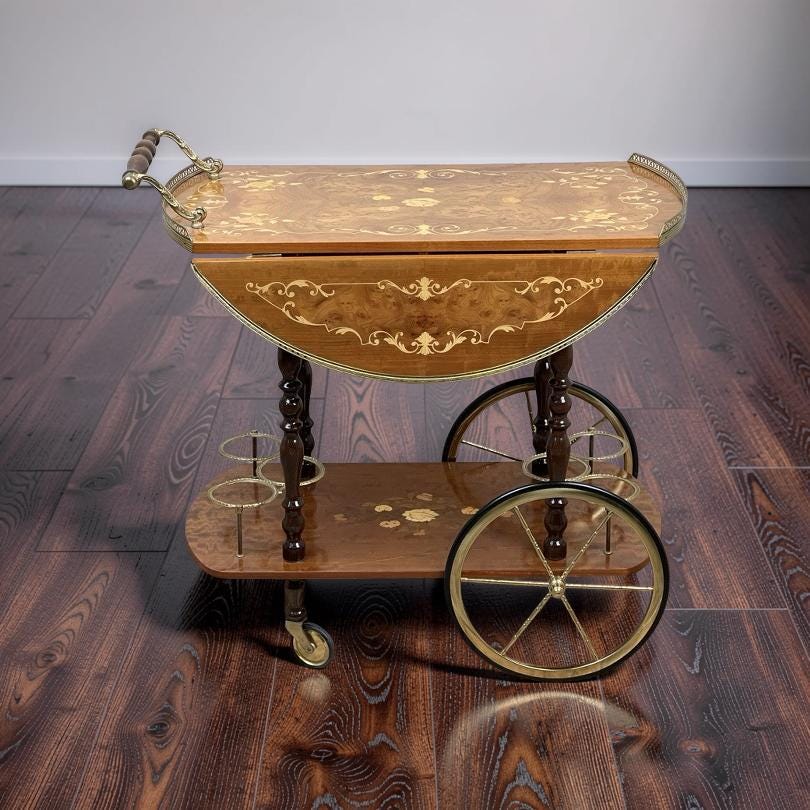 Vintage Fine Italian Burlwood Marquetry Tea Cart by Sorrento - Etsy