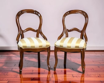 Pair Antique Victorian Balloon Back Chairs c. Late 19th Century