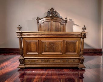 Antique French Napoleon III Walnut Full Size Bed