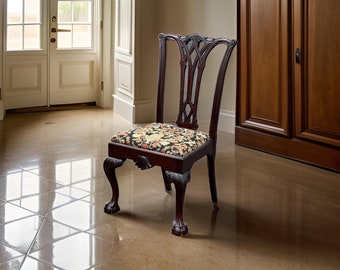 Vintage Chippendale Style Side Chair with Tapestry Seat