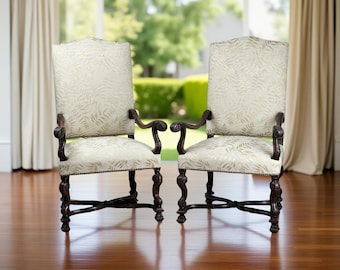 Antique Pair of French Régence Style Carved Mahogany Arm Chairs, c. Early 19th Century