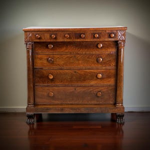 Antique Late Federal Mahogany Paw Foot Chest of Drawers c. 1840