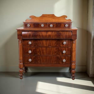 Antique Late Federal Flame Mahogany Chest of Drawers c. Late 1830s