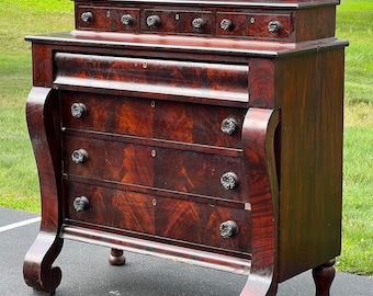 Antique Flame Mahogany American Empire Four Drawer Chest with Glove Box