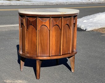 Mid Century Modern Perspecta by Kent Coffey Walnut and Rosewood Marble Top Night Stand