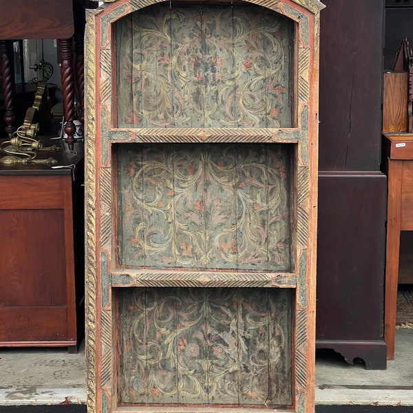 Antique Old World Middle Eastern Carved and Hand Painted Bookcase