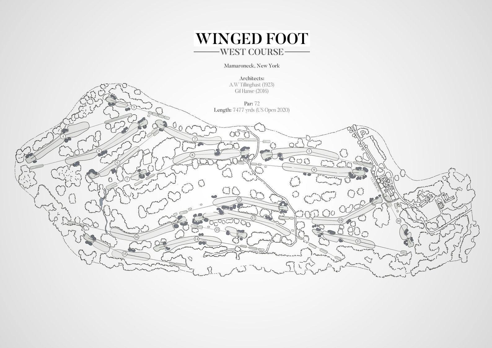 Winged Foot Golf Club, Hand Illustrated Golf Course Map digital Etsy