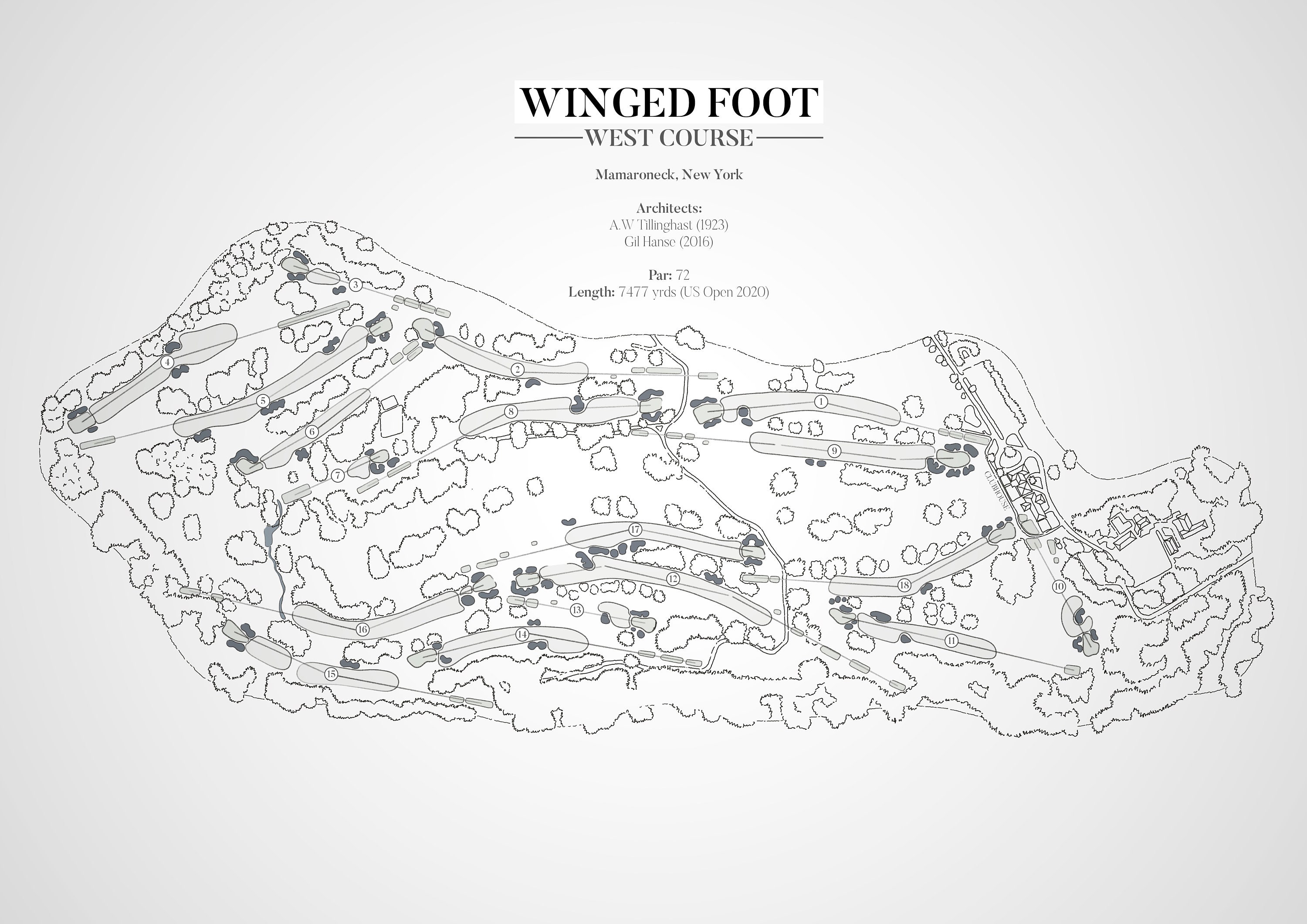 Winged Foot Golf Club, Hand Illustrated Golf Course Map digital Etsy