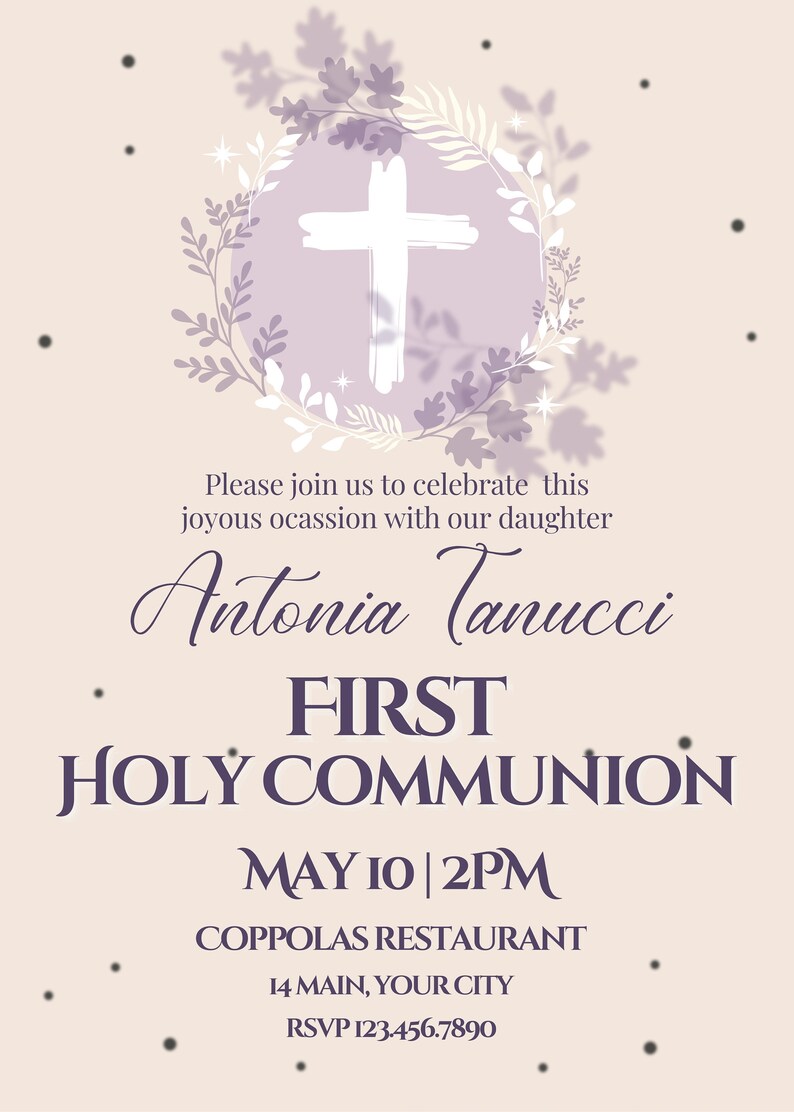 First Holy Communion Girl Invitation Digital Canva Template Editable ...