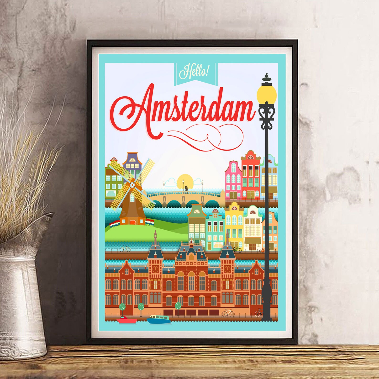 Amsterdam Travel Print Amsterdam Poster Unique Wallart Etsy