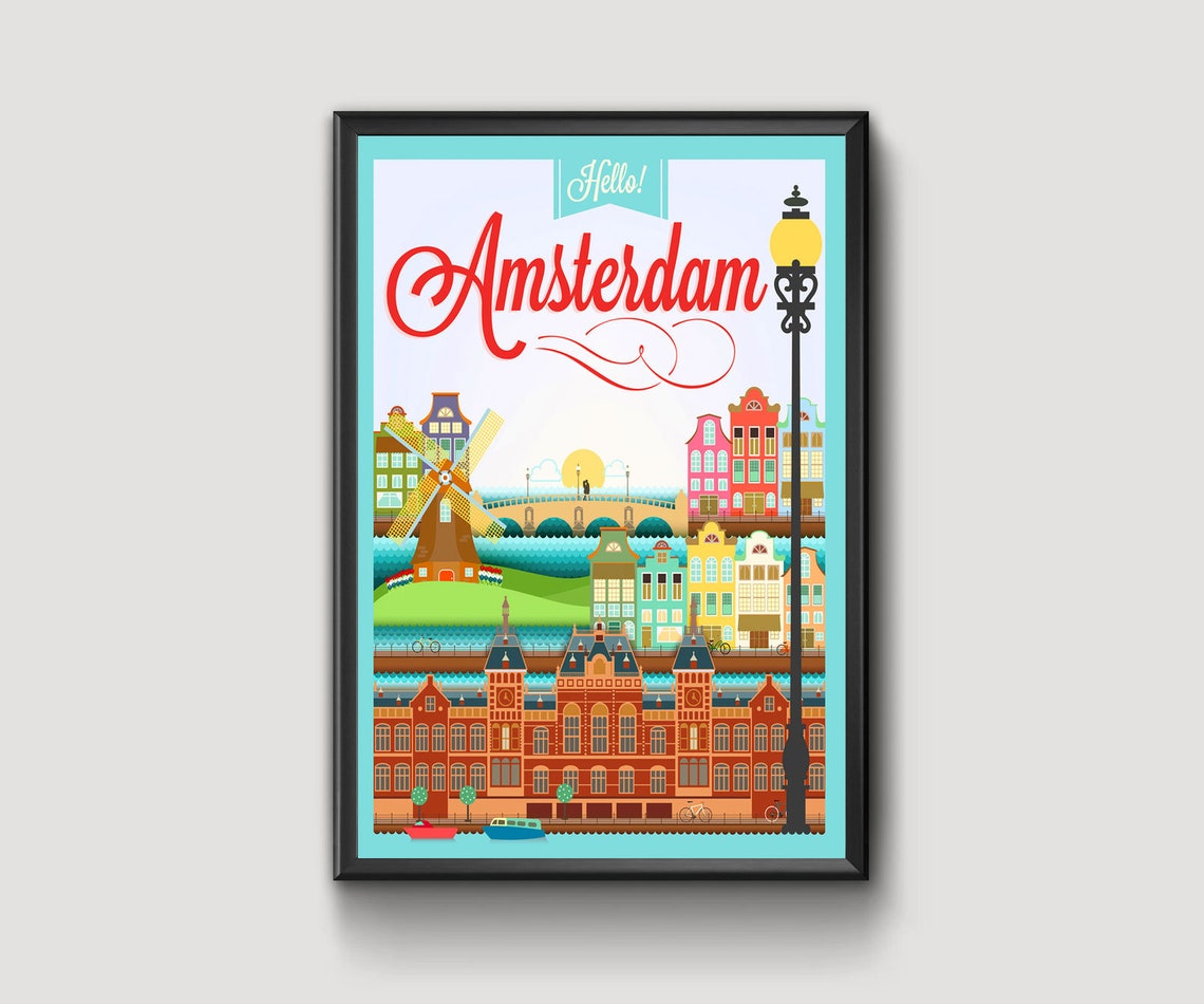 Amsterdam Travel Print Amsterdam Poster Unique Wallart Etsy