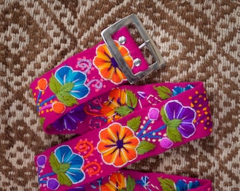 Cherry Floral Embroidered Belt | Peruvian Floral Ethnic Belt | Andean Embroidered Handwoven Floral Belt | Hand-Made Colourful Belt