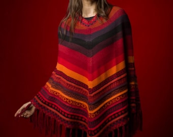 Poncho in alpaca reale realizzato a mano / Sciarpa in lana peruviana