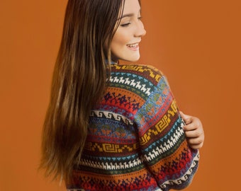 PULL EN ALPAGA | Pull en laine d'alpaga artisanal unisexe | Véritable design péruvien