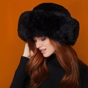 Baby Alpaca Fur Hat Handcrafted Genuine Baby Alpaca Extra Fine Fur Luxury Baby Alpaca Fur Hat for Woman Ebony Black