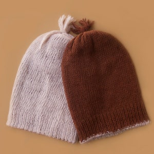 BABY ALPACA BEANIE | Hand Knitted 100% Baby Alpaca Double-Level Hat | Baby Alpaca Wool Reversible Winter Hat Pom Pom