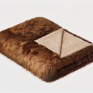 Baby Alpaca Fur Throw | Genuine Suri Alpaca Fur Blanket | Cocoa Elegance Golden Brown Cozy Blanket