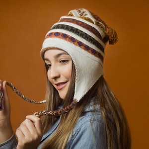 ALPACA CHULLO HAT | Peruvian Design Alpaca Beanie | Reversible Double-Level Earflap Beanie Unisex