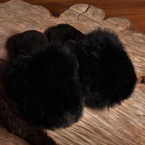 Baby Alpaca Fur Slippers | Black Slippers Alpaca Fur | Handmade Fur Slippers