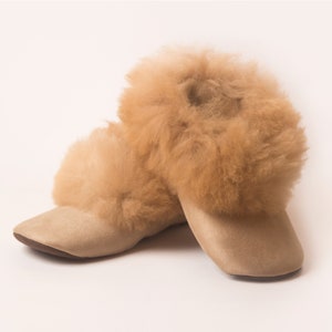 Alpaca Fur Slippers |  Alpaca Fur & Leather | Handmade Sheepskin Slippers