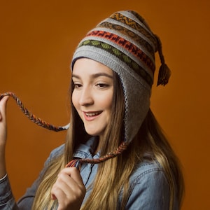 ALPACA CHULLO HAT | Peruvian Design Alpaca Beanie | Reversible Double-Level Earflap Beanie Unisex