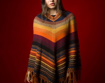 Handcrafted Alpaca Poncho | Peruvian Wool Shawl, Colorful Design