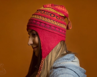 Gorro Chullo reversible de lana de alpaca / Gorro peruano con orejeras