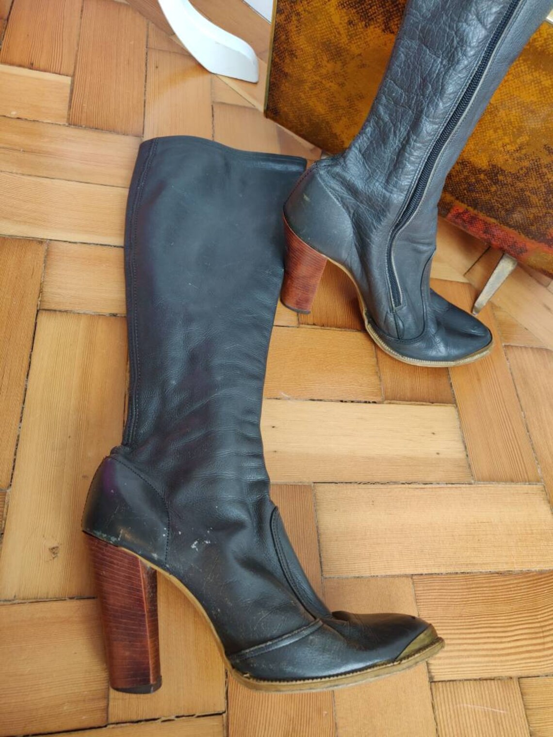 70s platform knee high boots