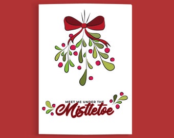 Christmas Cards, couples, for him, for her, love, holiday season, festive, paper, greeting card, printed, "Meet Me Under the Mistletoe"