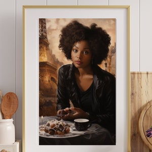 A Taste of Paris: A melanconic Black Woman with Cake and tea  | Digital Download