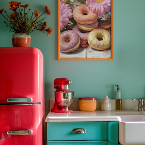 Sweets in Bloom: Lebhafte Ölleinwand mit Donuts und Blumen