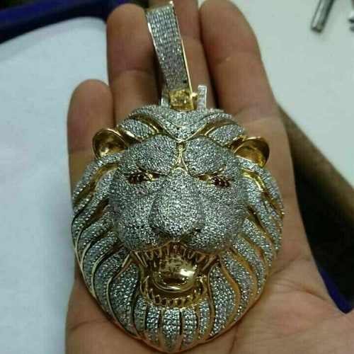 14k Gold Over Diamond Lion Pendant Lion 