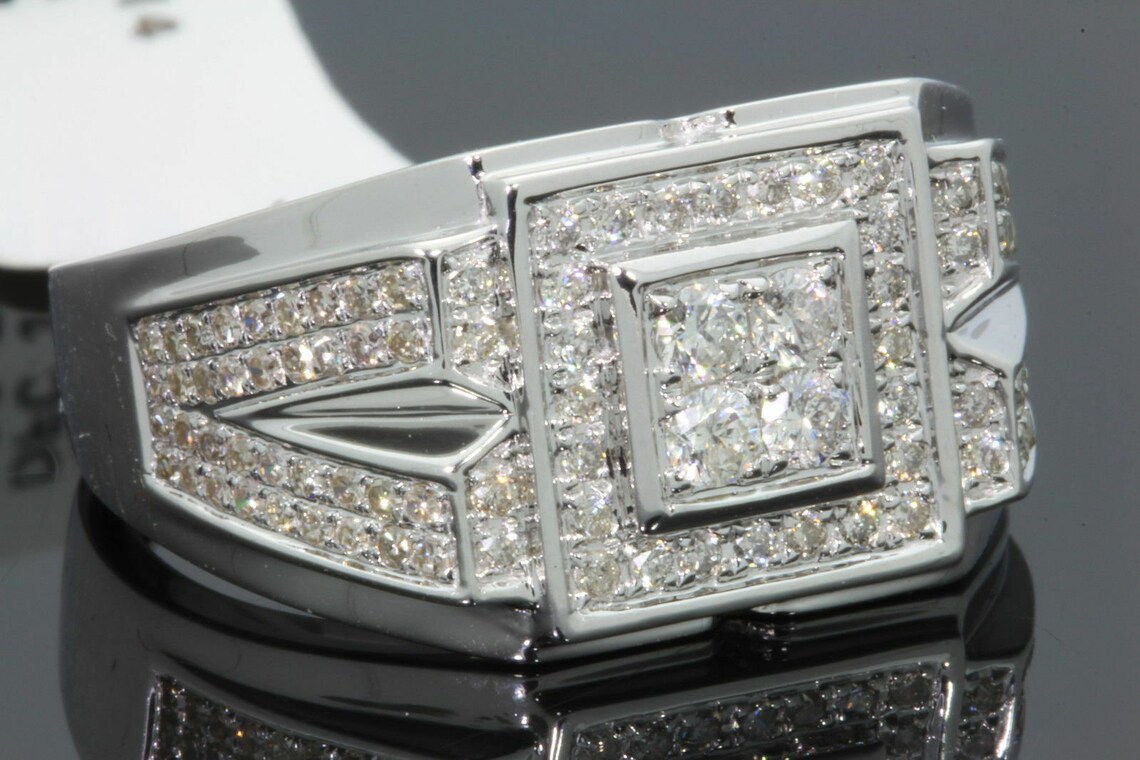 14k gold over Diamond Hip Hop Ring Diamond Mens Ring Diamond Etsy