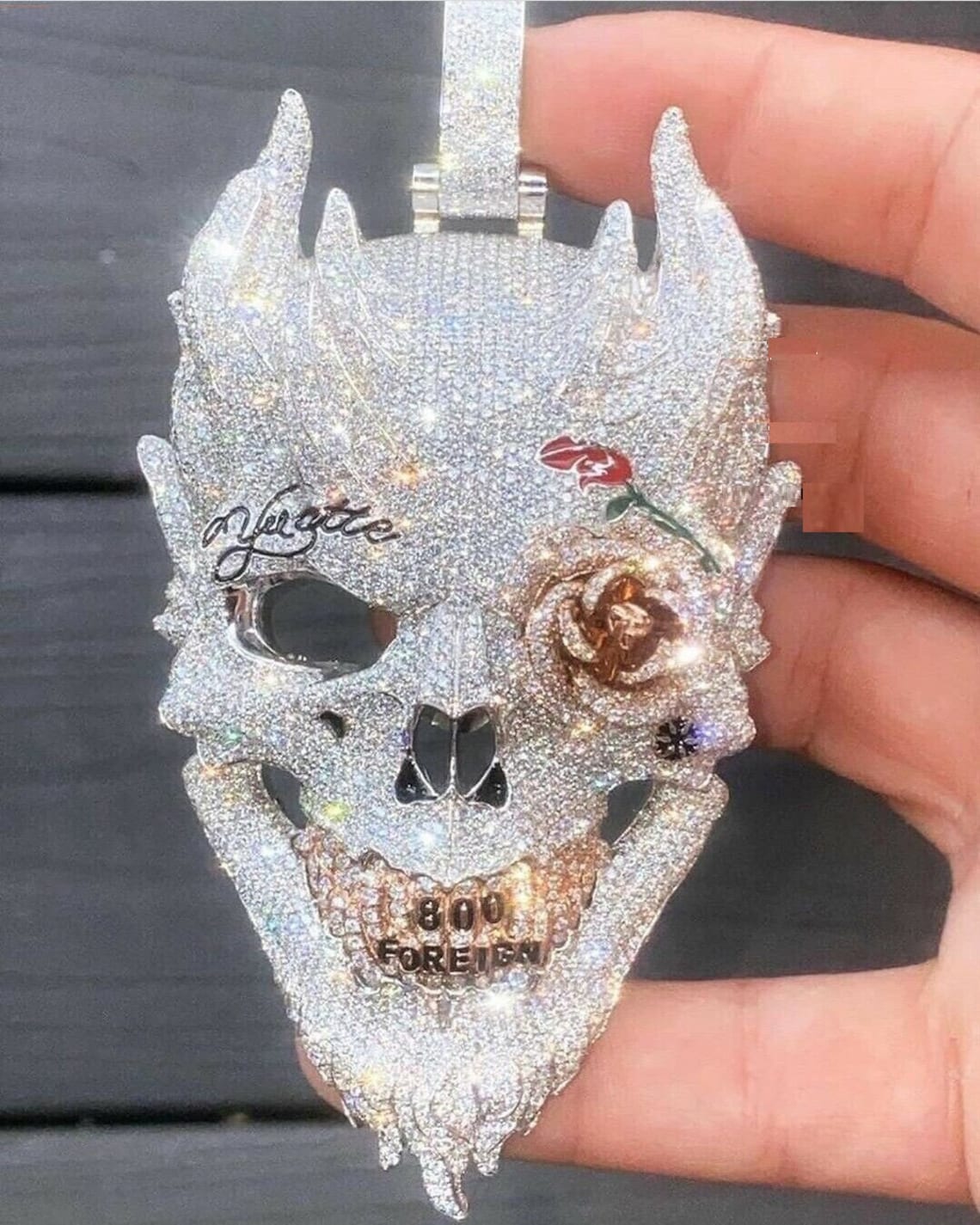 14k Gold Over Diamond Skull Pendant Man Skull Pendant Skull Etsy