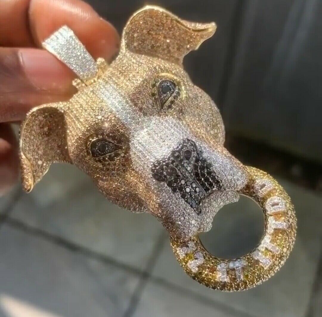 14k gold over diamond dog pendant Dog Diamond Pendant Man Etsy