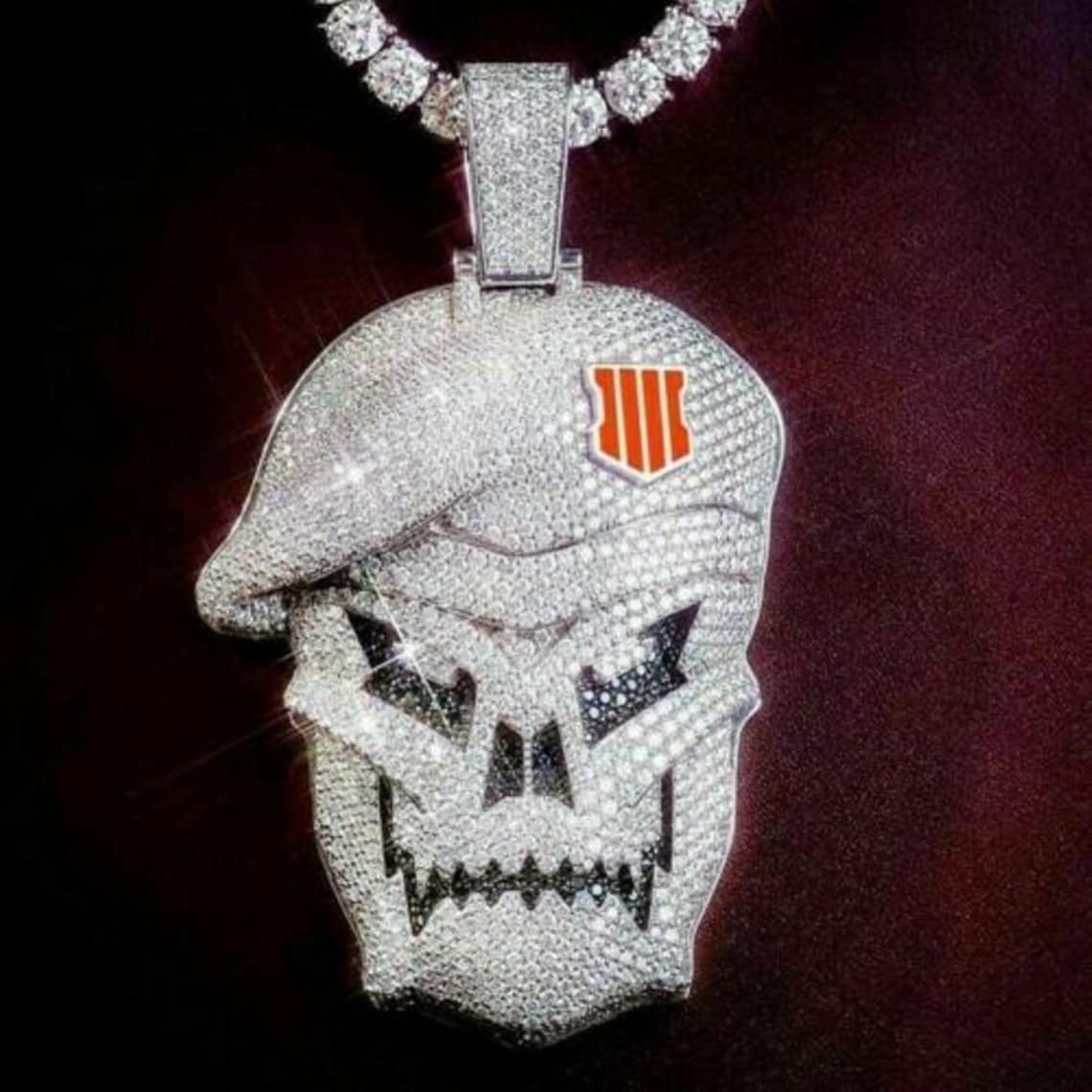 14k gold over diamond mens pendant Skull Diamond Pendant Iced Etsy