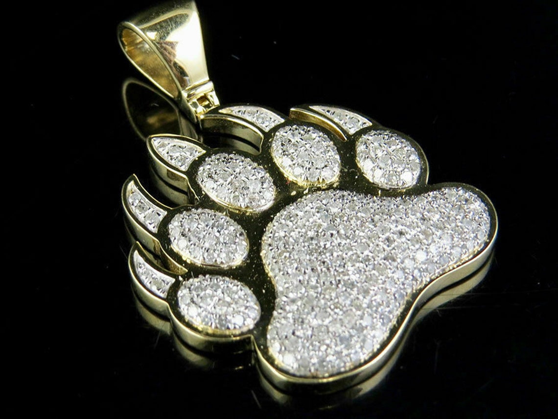 14k gold over diamond Animals wild paw charm pendant dog paw | Etsy