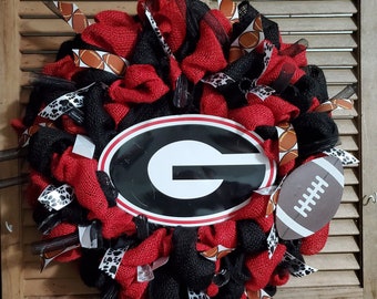 red and white; UGA Wreath Can be personalized University of Georgia Wreath University Wreath Burlap Wreath black College Wreath