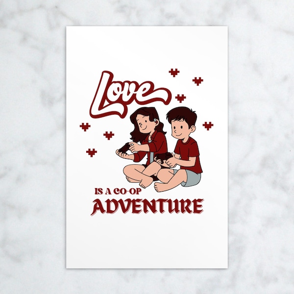 Valentines Day Card for Gamers - "Love is a Co-Op Adventure!" - Standard Postcard