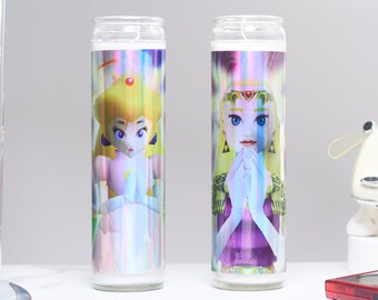Saint Candles - Video Game Princess Prayer Candles - Saint Peach and Saint Zelda - N64 - Gamer Gifts