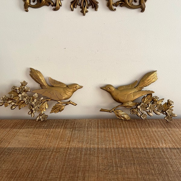 Vintage Gold Birds/Blooms Syroco  wall decor set of 2