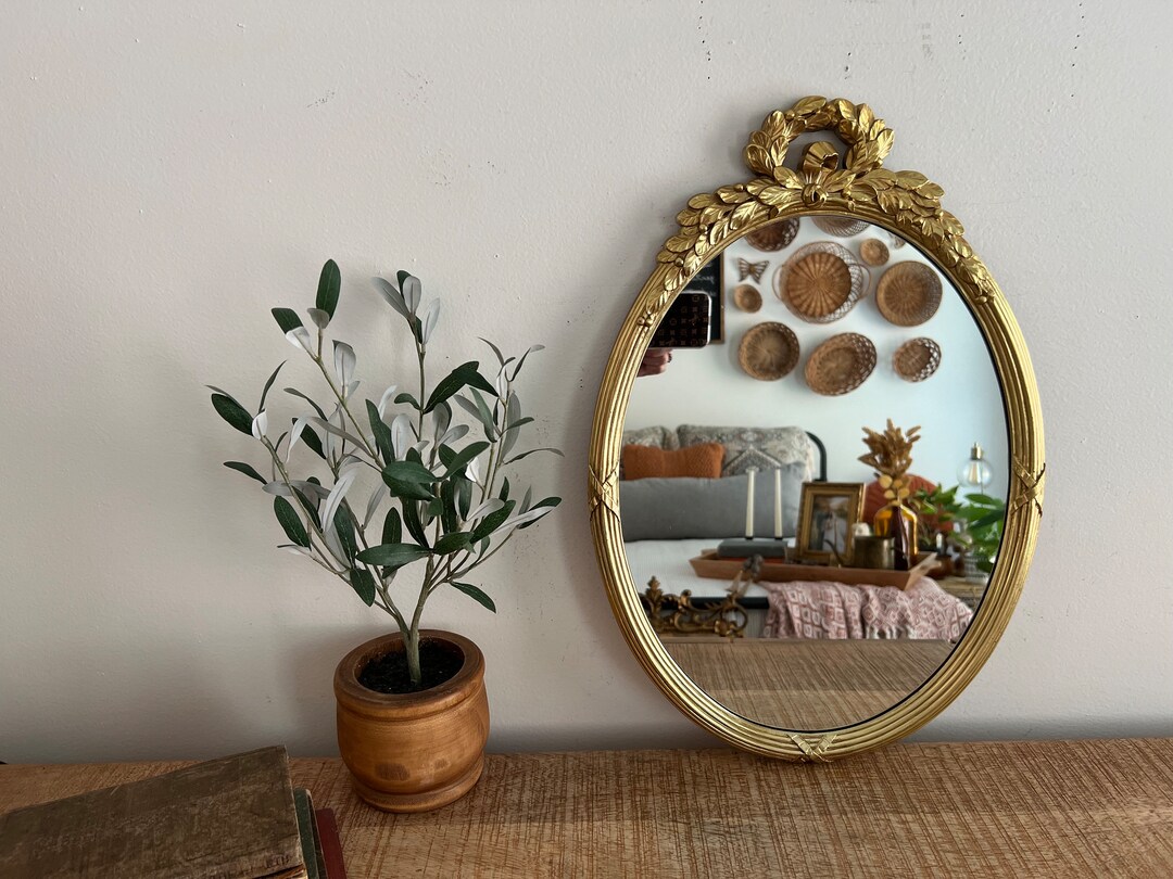 Vintage Gold Oval Ribbons/bows Homco Mirror - Etsy