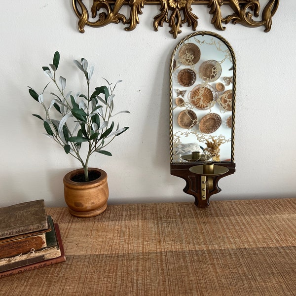 Vintage Gold Metal/Wood Arched mirror sconce
