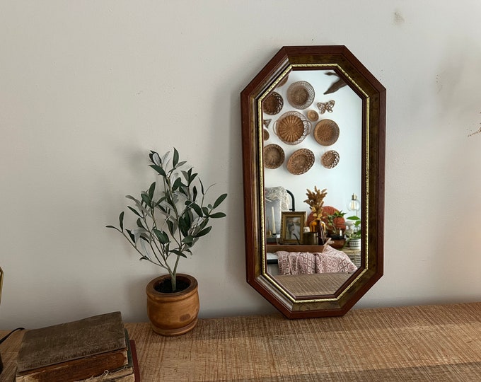 Vintage Wood Octagon Mirror With Gold Trim Etsy