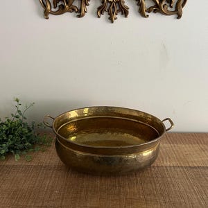 Vintage Brass Hammered Oval planter with handles
